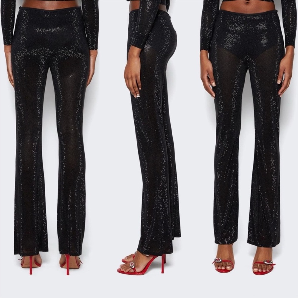 NWT ALEXANDERWANG BEADED HOTFIX SHEER BOOT LEG PANT BLACK $1,295 XS